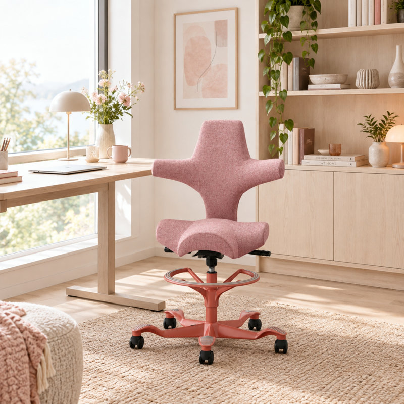 Fauteuil réglable en hauteur avec repose-pieds HœG Capisco, Blush Rose, Rosé