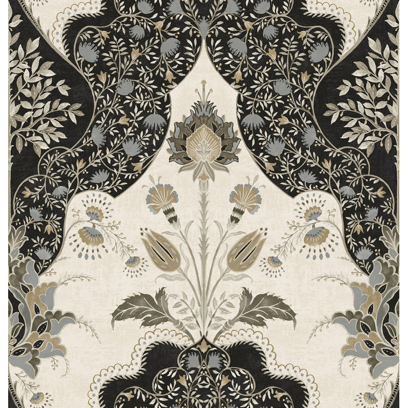Auden Green Floral Grandeur Wallpaper, Black