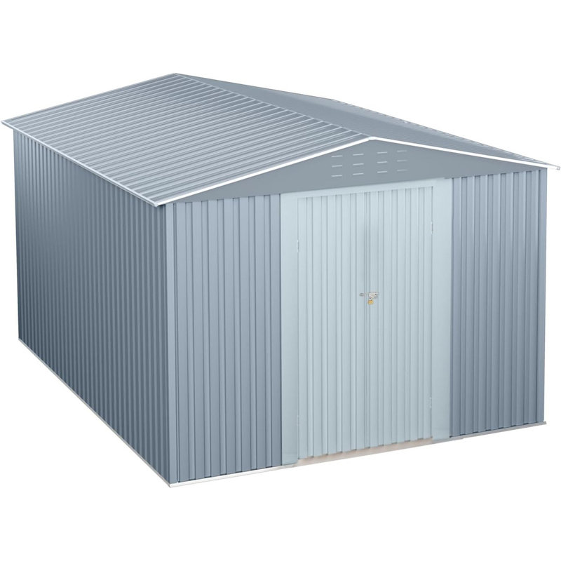 Outdoor Storage Shed with Sloping Roof & Vents, Large Metal Garden Shed with Lockable Doors for Backyard Patio, Gray