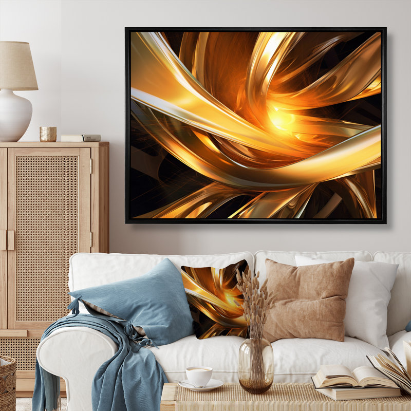 Or noir fractal Tide III - impression, Cadre flottant noir, H 30 po x l 40 po x P 1,5 po