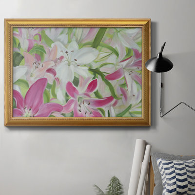 Toile encadrée de qualité supérieure rose et blanc lys II - prête à être accrochée