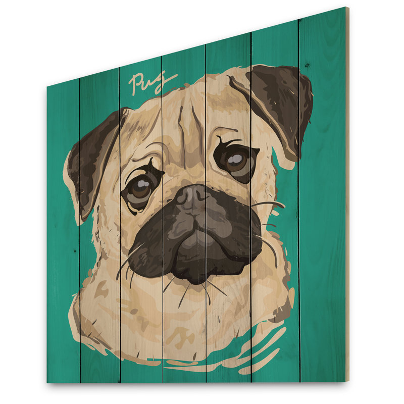 Caricature de carlin - reproduction traditionnelle sur bois, H 36 po x l 36 po x P 1 po