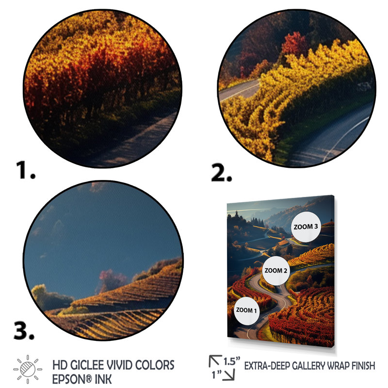 Impression sur toile «Scenic Enchanting Vineyard I - Landscape & Nature», Cadre photo noir, H 20 po x l 12 po x P 1 po