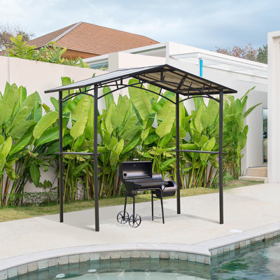 8ft X 5ft Outdoor Bbq Gazebo, Hardtop Polycarbonate Roof Shelter With Aluminium Steel Frame, 2 Side Shelves, Ground Stakes & Expansion Screws For Safe Outdoor Cooking