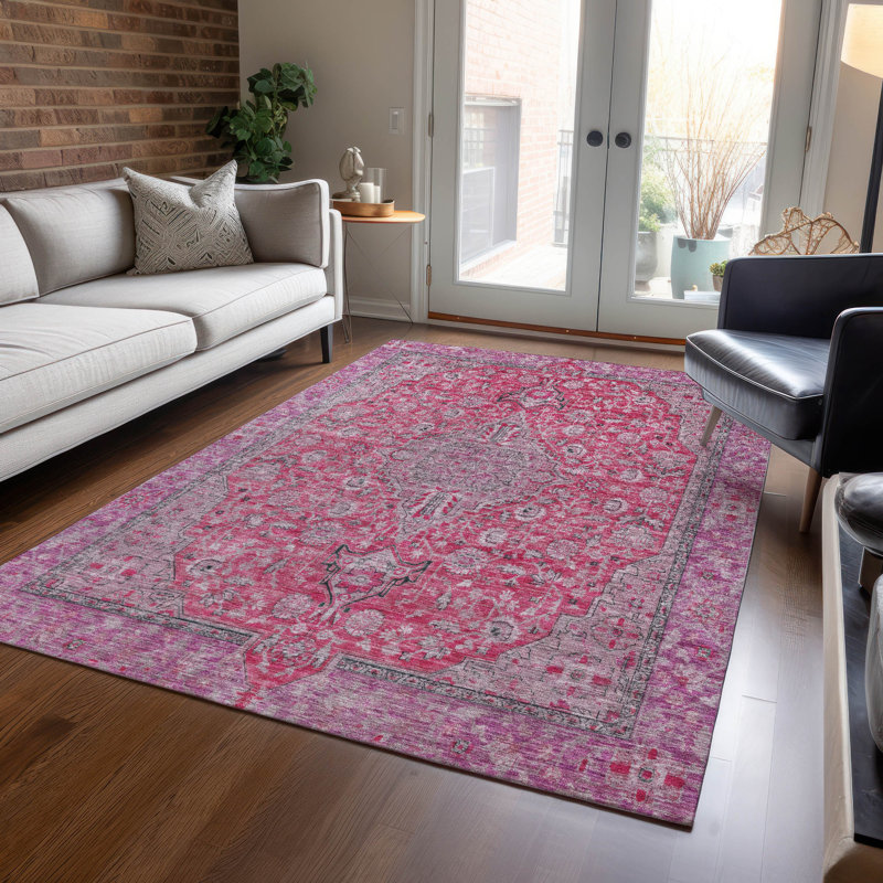 Vexira Pink Washable Indoor-Outdoor Rug - LOOMLAN, 5' x 7'6"
