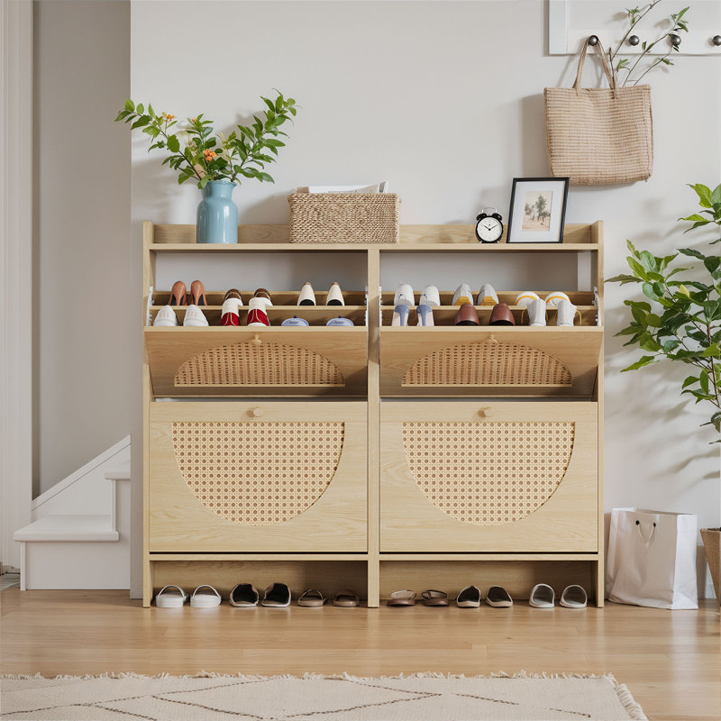 30 Pair Shoe Storage Cabinet with 4 Flip Drawers, 47'' W Modern Farmhouse Shoe Cabinet for Narrow Entryway