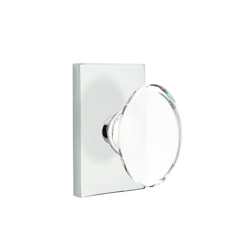 Passage Hampton Knob with Modern Rectangular Rose, Polished Chrome