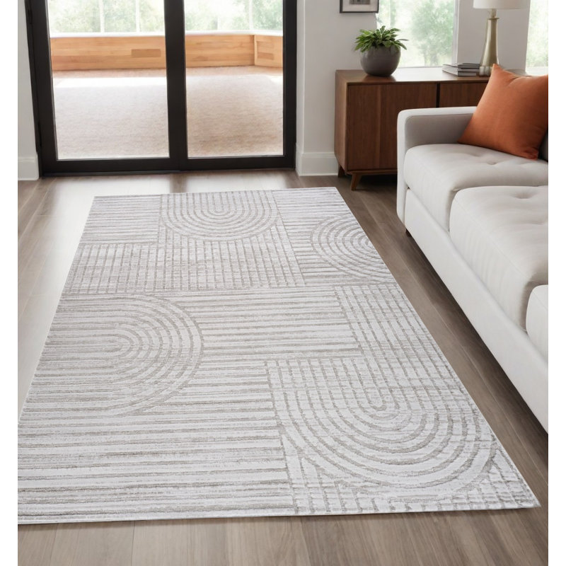 Tapis gris clair et ivoire délavé 5 pi x 8 pi