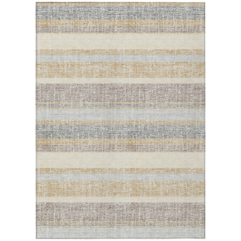 Tapis intérieur lavable rayé doré et argent 3 pi x 5 pi, Rectangle 3 pi x 5 pi