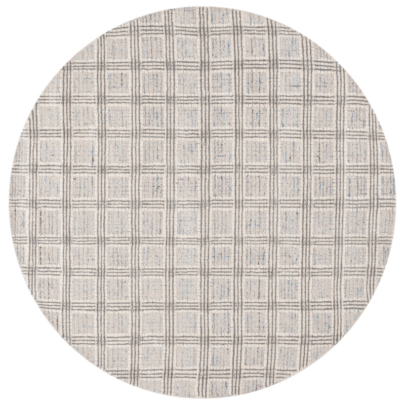 Stepanian Ebony Hand Tufted Wool Pile Plaid Rug, Round 6'
