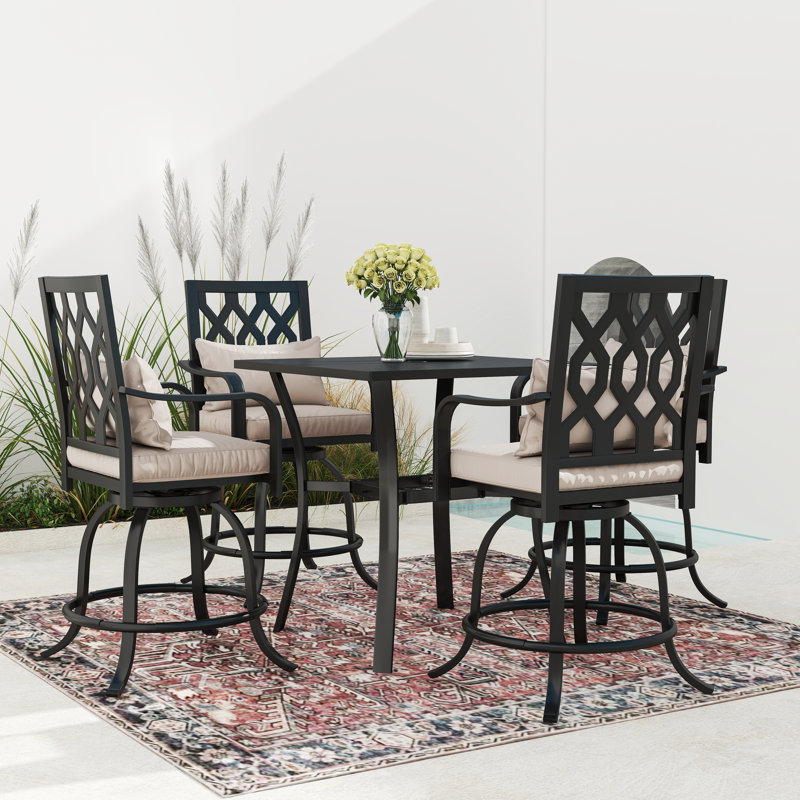 Arkayla 4-Person 5-Piece Metal Swivel Bar Height Patio Dining Set, Beige