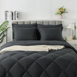 Comforter Set, 7 Pieces Bed In A Bag, Bedding Sets With All Season Soft Quilted Lightweight Comforter, Flat Sheet, Fitted Sheet, 2 Pillow Shams, 2 Pillowcases, Dark Grey