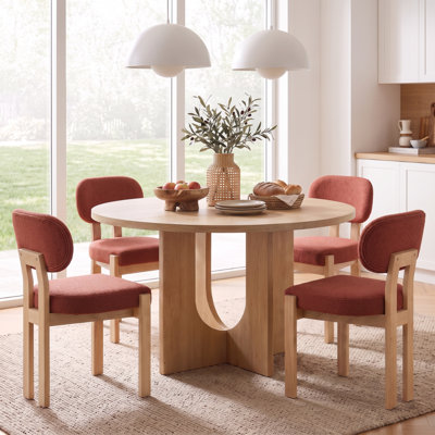 Bridgnorth Mid Century Wooden Dining Chairs Set of 4, Modern Chenille Upholstered Kitchen Chairs with Solid Wood Legs, Orange