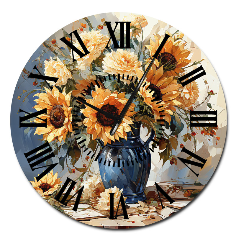 Horloge murale rétro tournesols, Surdimensionné