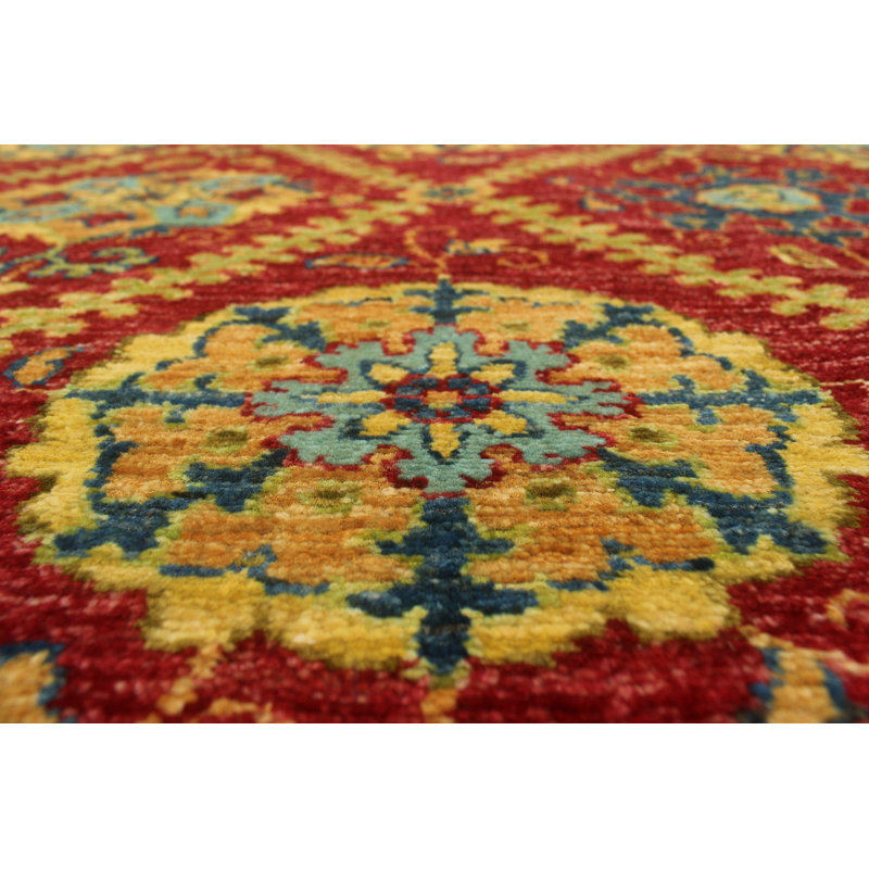 Tapis rouge en laine noué à la main de conception unique 9 pi x 11 pi 10 po Abrego