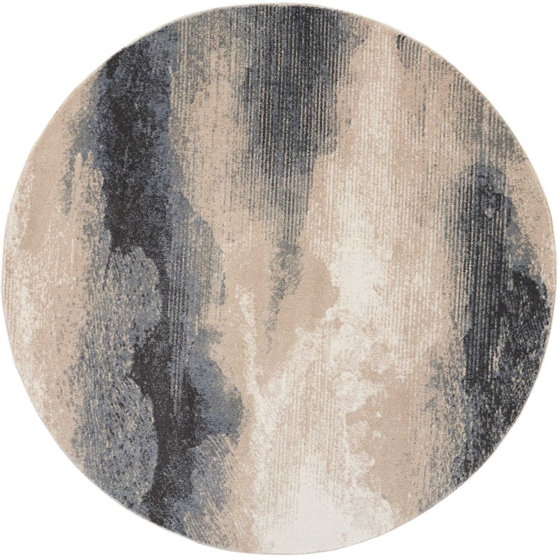 Tapis gris contemporain Ashli, Rond 5 pi 3 po