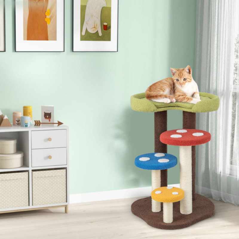 Dakota Fields Cat Tree Mushroom Unique Multi-level Cute Cat Tower W/ Scratching Post Indoor