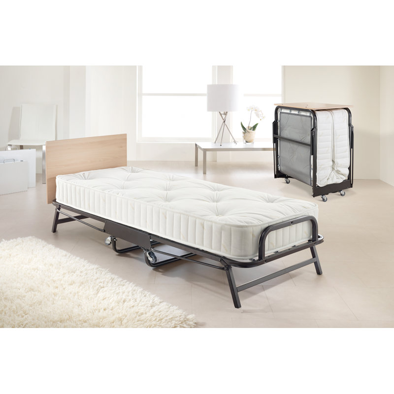 Twin Black Metal Folding Bed with Headboard and Slats