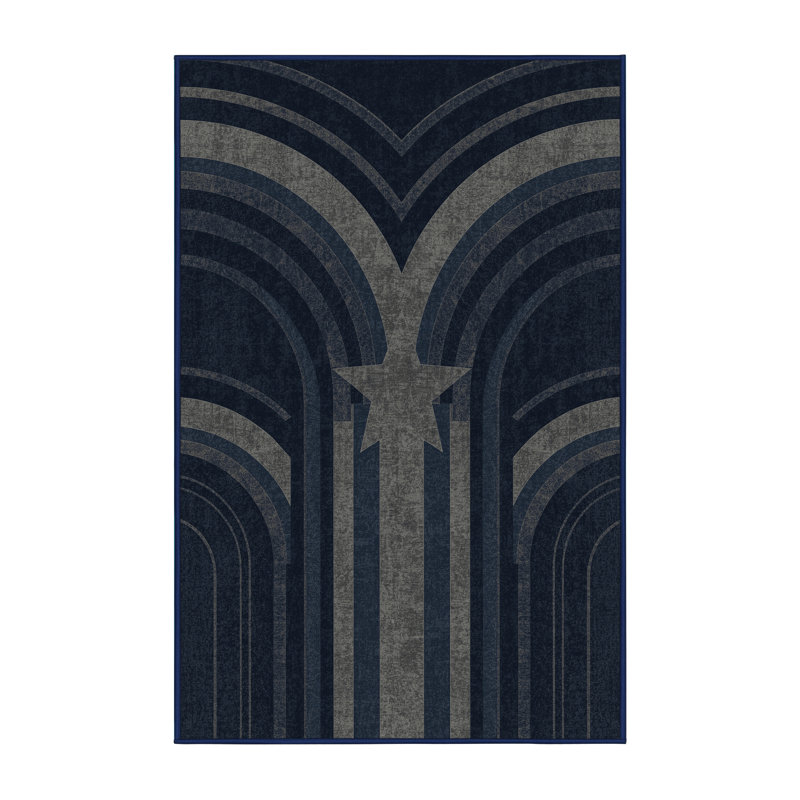 Soft Plush Fiorentino July 4Th Modern & Contemporary Abstract Area Rug in Gray – Navy Binding, 5x8