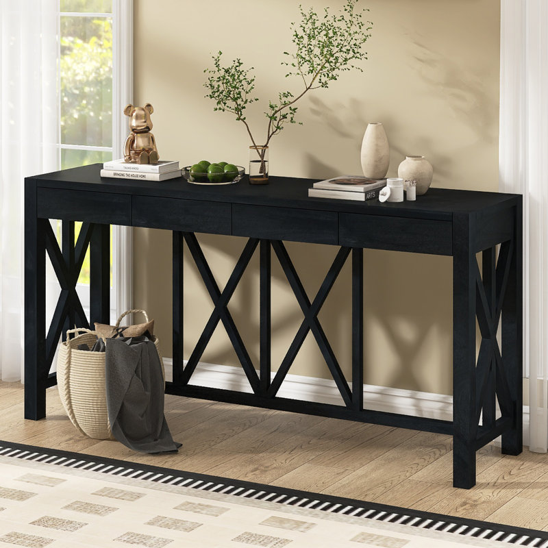 60.1" Modern Console Table With 4 Drawers, Black