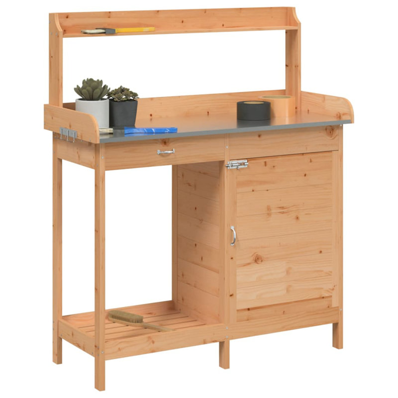 Wood Potting Bench, Brown/White/Pink