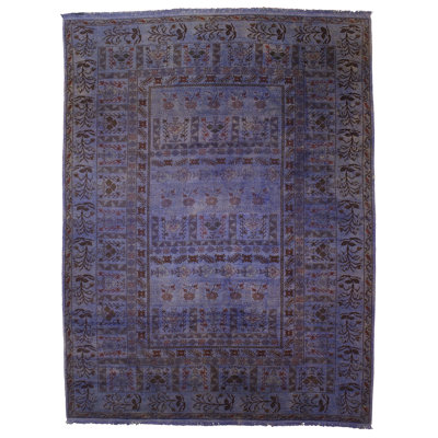 Tapis mauve en laine noué la à la main