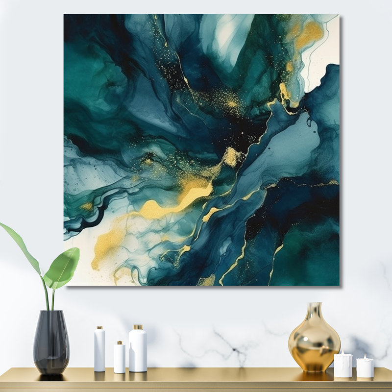 «Dark Blue and Gold Strokes XIX», art mural sur fractales, H 36 po x l 36 po x P 1,5 po, Toile tendue