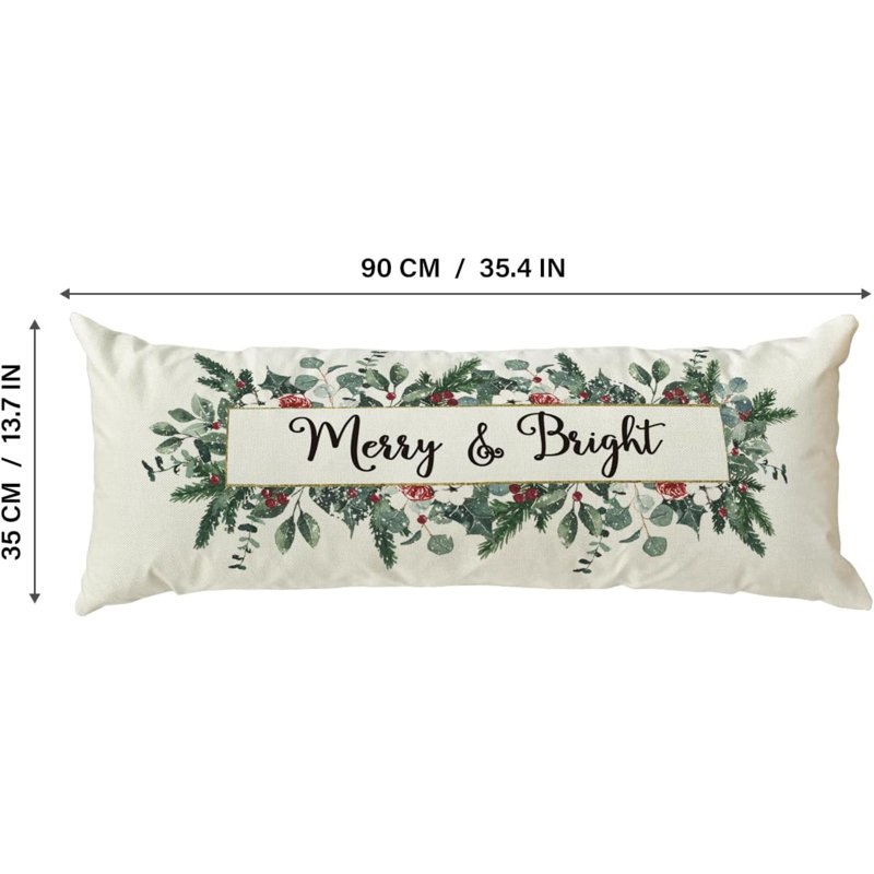 Housse de coussin Christmas Merry & Bright Eucalyptus Mistletoe, H 14 po x l 36 po, Forme rectangulaire