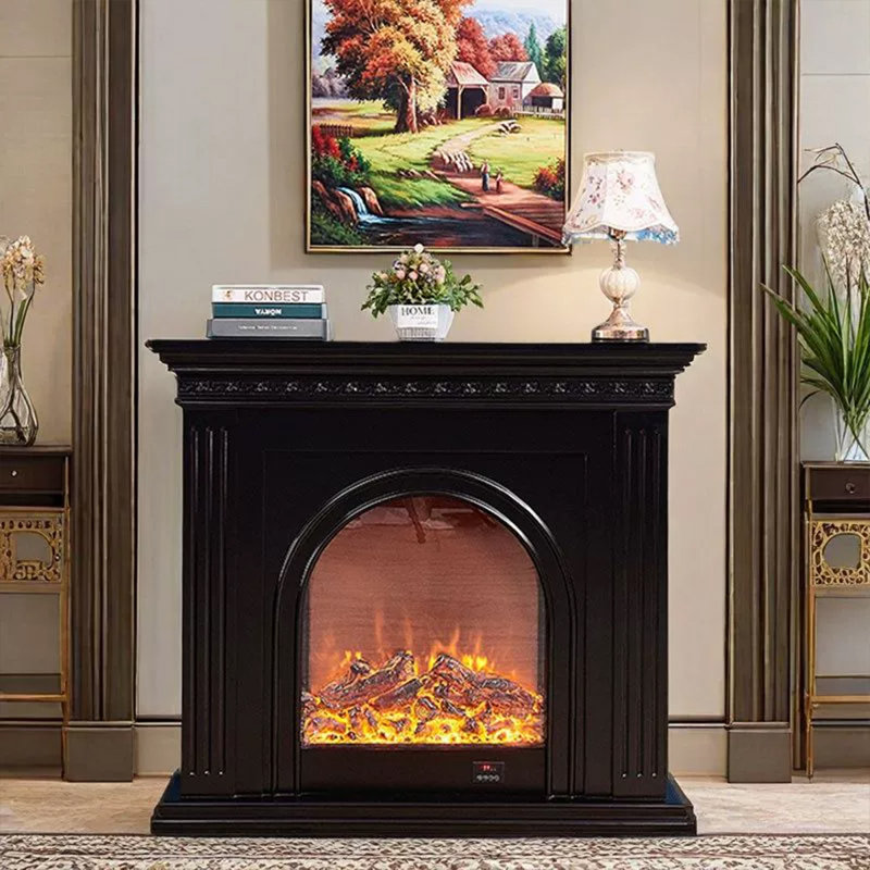 Black Solid Wood Electric Fireplace, Black
