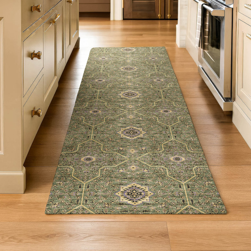 Premium Machine Washable Mayfield AMF2409 Oriental Rug, 2'3" x 7'6" Runner, Olive