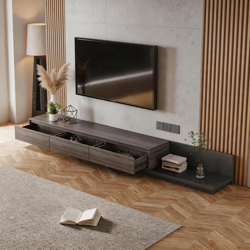 Extendable TV Cabinet with 3 Drawers | Adjustable Width 200-330cm | tv unit in Walnut, Grey & Dark Walnut for 75-100" TVs for Living Room & Bedroom  Modern Minimalist Style