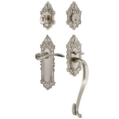 Nostalgic Warehouse Victorian Plate S Grip Handleset with Single Cylinder Deadbolt and Swan Lever