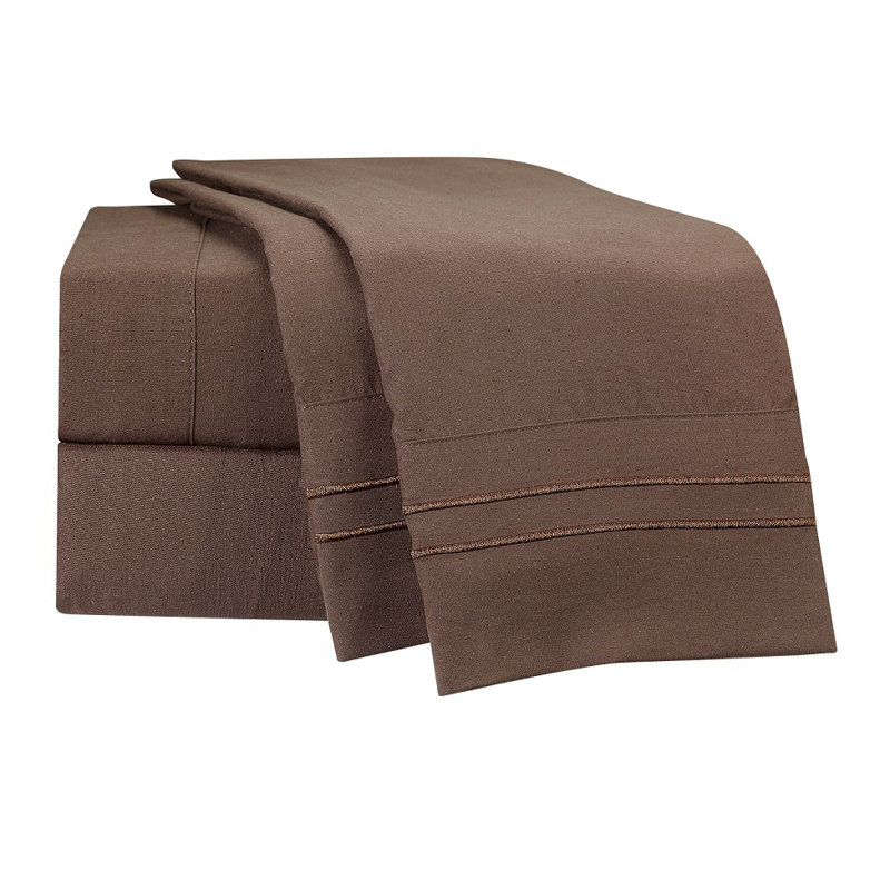 Microfiber Striped Sheet Set, King Sheet Set + Fitted Sheet + 2 Pillowcases, Chocolate