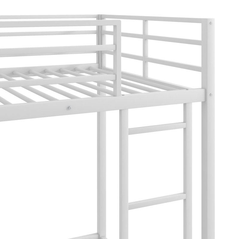 Lit superposé simple au-dessus d'un lit simple en métal, lit superposé bas avec échelle, Lit simple, Blanc