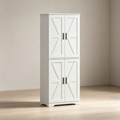 White Wooden Freestanding Storage Sideboard, 4-Door Kitchen Pantry Cupboard with 4 Adjustable Shelves, Storage Organizer for Kitchen, Living Room, Bedroom and Hallway
