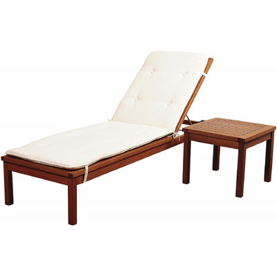 Medrano Outdoor Eucalyptus Wood Chaise Lounge Set with Table , Cushion Included