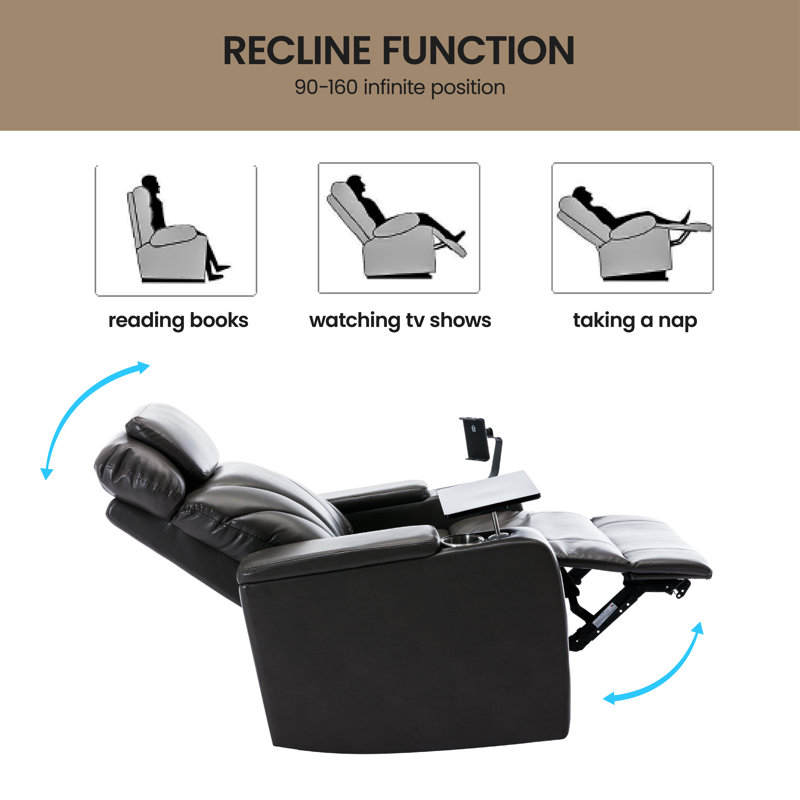 Upholstered Power Reclining Home Theater Seating, Gray Leather Match