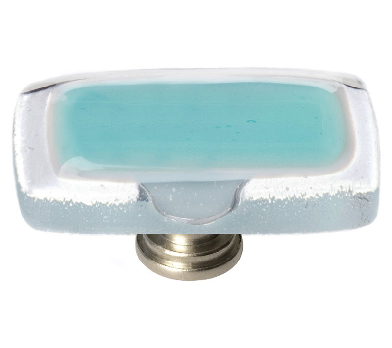 2" Length Rectangle Knob, Aqua, Polished Chrome