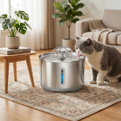 Stainless Steel Cat Water Fountain, 74oz/2.2L, Automatic Silent Pet Water Dispenser for Indoor Use, Includes 3 Filters & 3 Sponges, Perfect Gift for Cats & Dogs