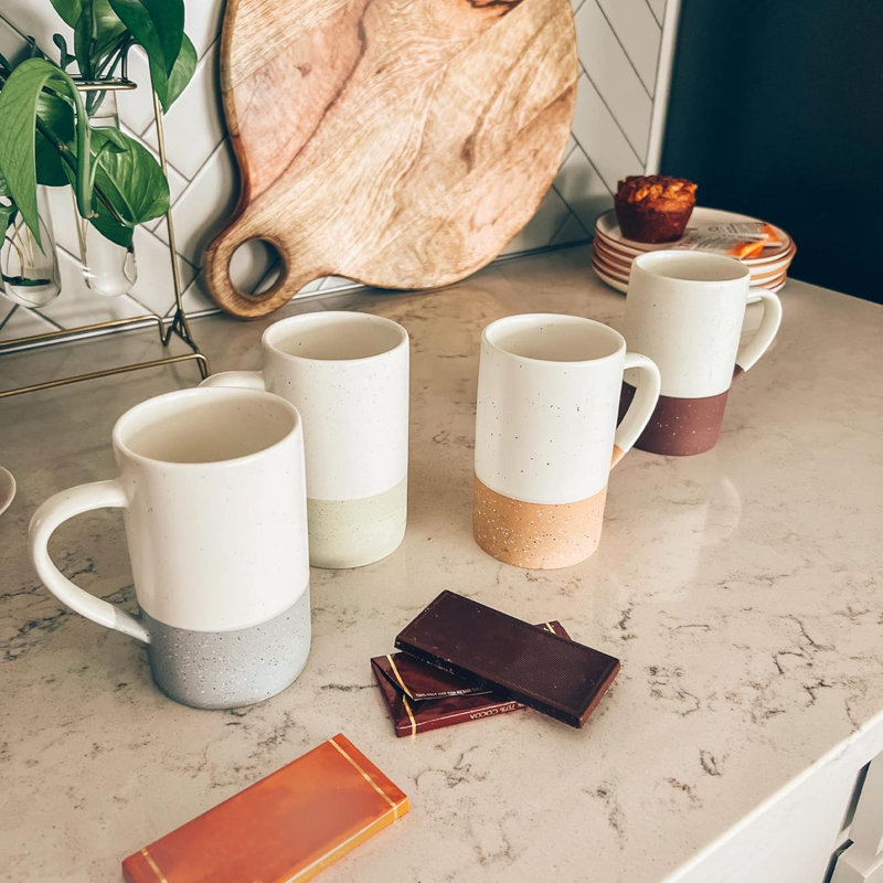 Mora Ceramics Coffee Mug Set Of 4 - Tea Cups With Handle - Microwave And Dishwasher Safe, Perfect For Mug Lovers - Rustic Matte Glaze, Modern Design - Assorted Colors