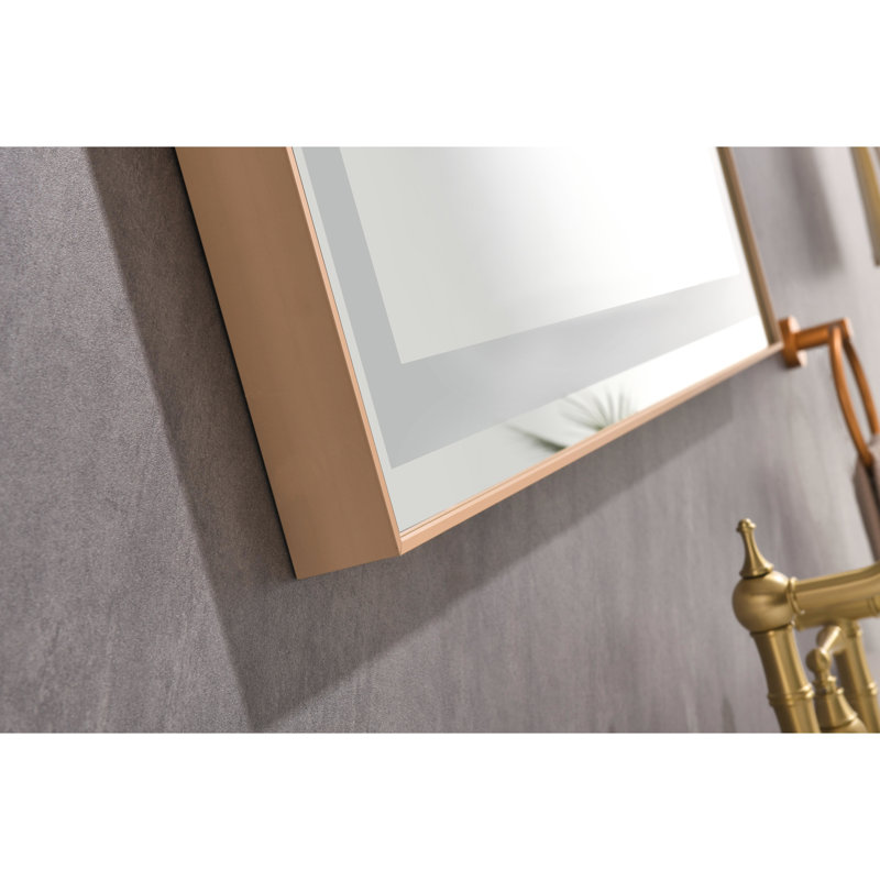 Miroir mural 118 "x 36" avec cadre en aluminium, brouillard, mémoire, 3 températures de couleur, contrôle continu de la luminosité, options de salle de bain en or brossé, réflexion claire,