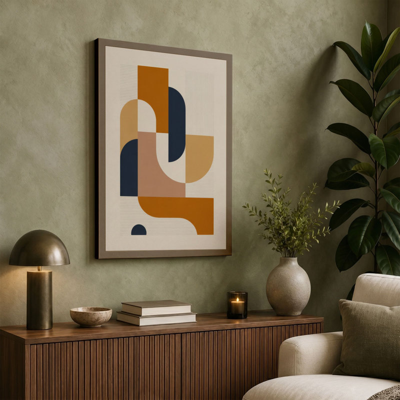Interlocking Forms Geometric - Wrapped Canvas, 24x16 - 61.0 x 40.6 cm, Ochre Border