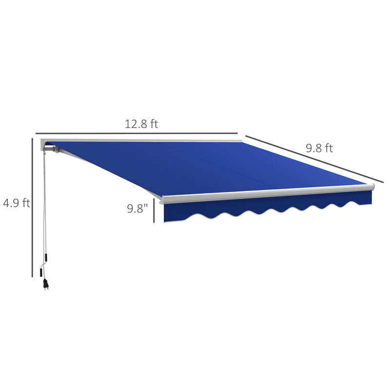 13' X 10' Electric Awning, Retractable Awning With LED Lights And Remote Controller For Door And Window, Blue, Blue