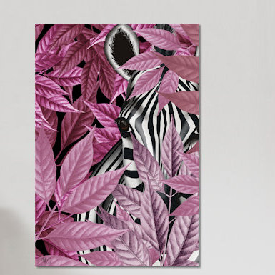 «Zebra in Pink Leaves», impression sur toile, H 12 po x l 8 po x P 0,75 po