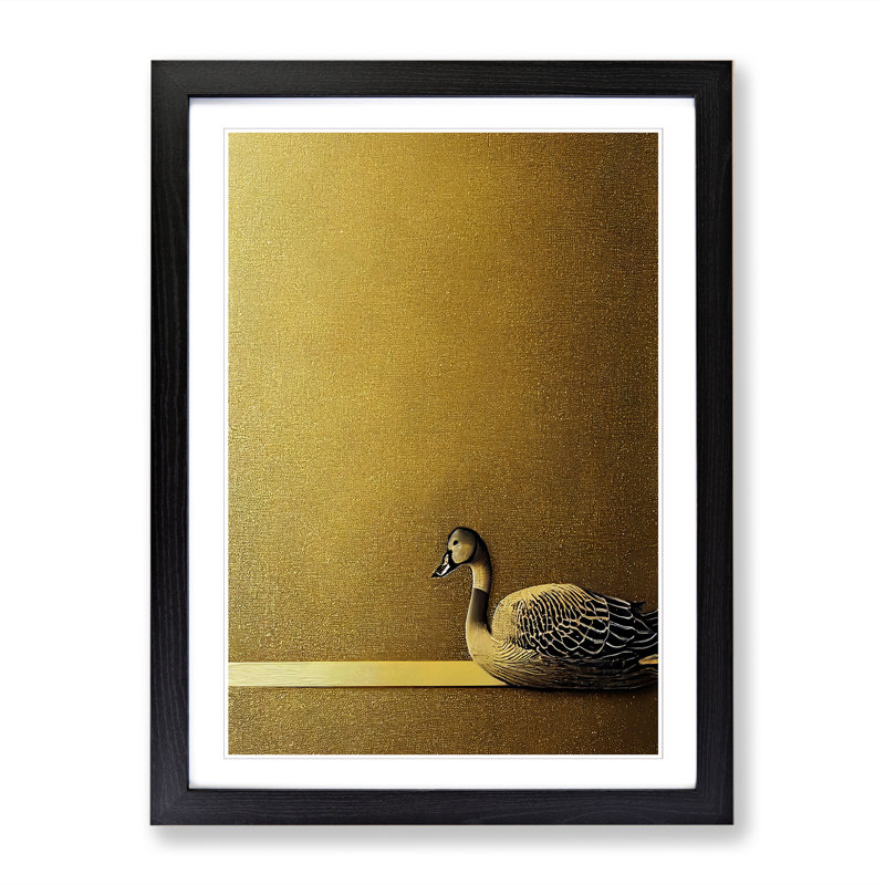 Goose Painting Gold - Picture Frame Print, Black, 64cm H x 46cm W x 2cm D