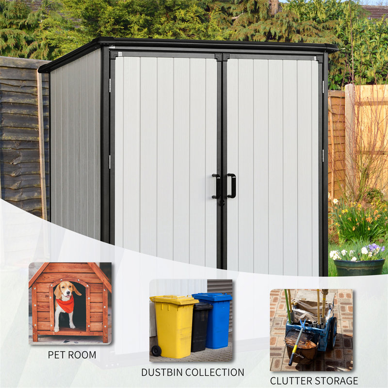 Armoire de rangement extérieure en résine imperméable 5X3ft avec portes verrouillables pour vélos et meubles de patio, Noir