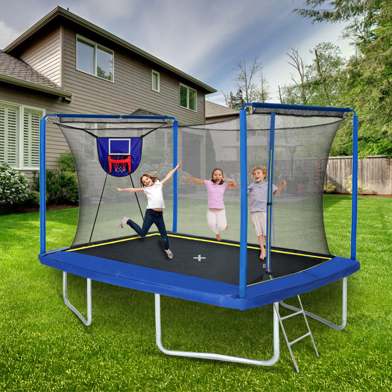 8×12 FT Rectangular Outdoor Trampoline Backyard Trampoline with Safety Enclosure Net