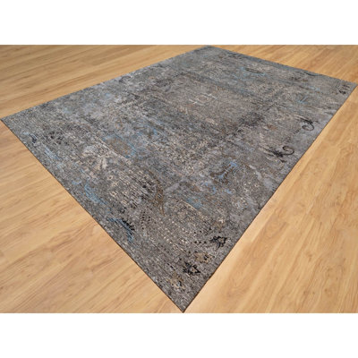 10'x14' Gray Hand Knotted Transitional Design Silk with Wool Oriental Rug CCB3C50E9A1F4769BB71687B07D8DE5C