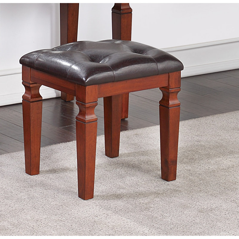 Meuble-lavabo traditionnel avec tabouret - Finition cerisier, espaces de rangement spacieux, coussin de siège confortable, bois d'hévéa et tons de pin, compartiments, siège élégant,