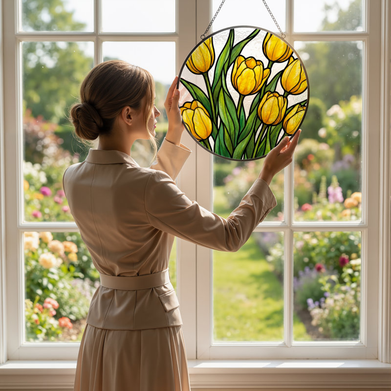 Panneau de vitrail 12 "H Tulipes jaunes